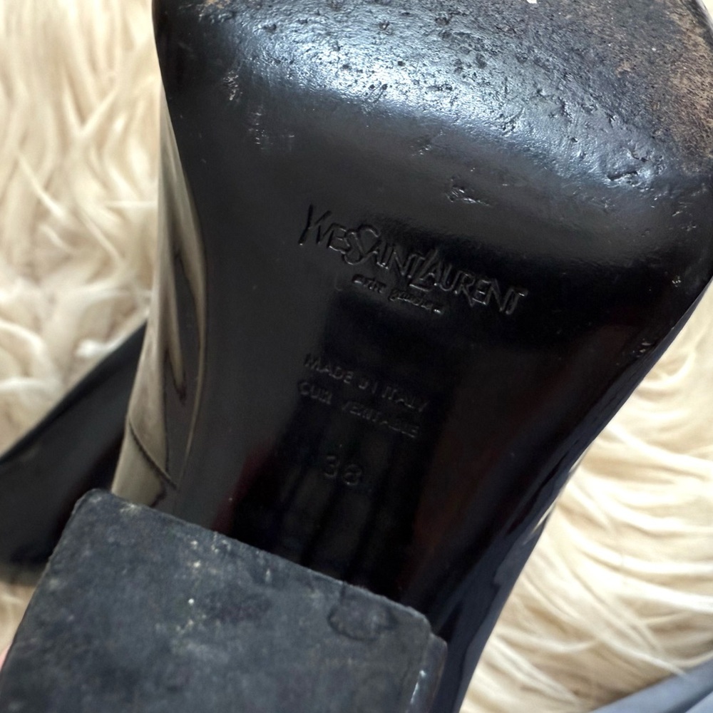 Yves Saint Laurent Black Patent Cage Heels - Picture 7 of 9